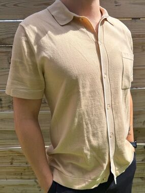 The Normal Brand - size Large - robles knit button down - tan/white new w/o tags